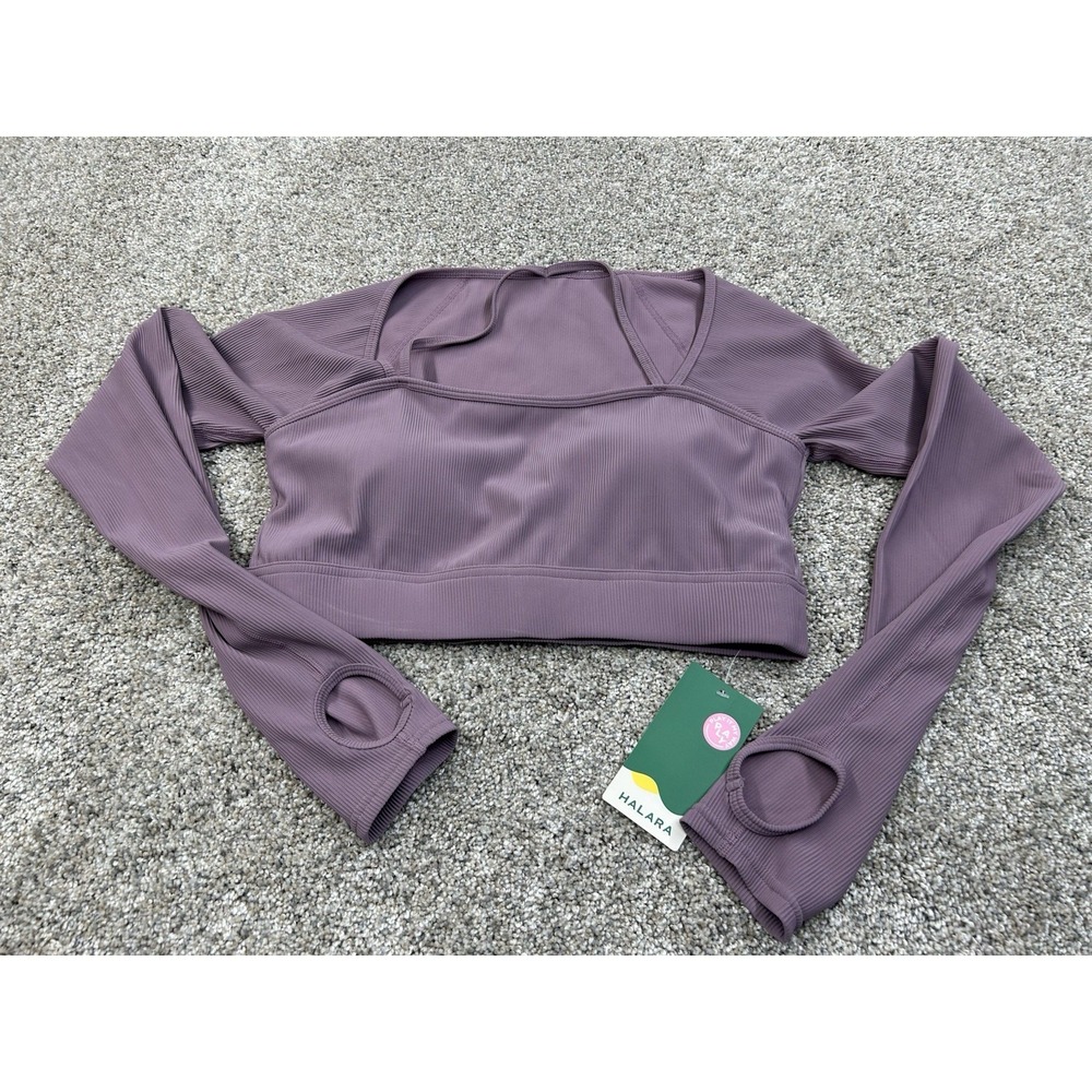NWT Halara Ribbed Halter Strap Thumb Hole‎ Cropped Yoga Sports Top Medium #0229
